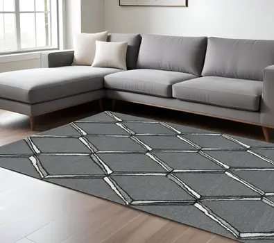 12' X 15' Gray Wool Geometric Hand Tufted Area Rug