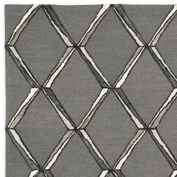5' X 7' Gray Wool Geometric Hand Tufted Area Rug