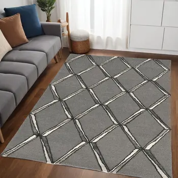 5' X 7' Gray Wool Geometric Hand Tufted Area Rug