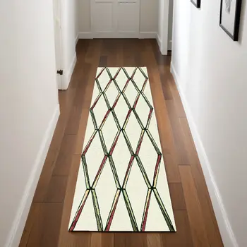 8' Gold And Ivory Wool Geometric Hand Tufted Runner Rug