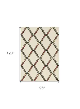 8' X 10' Beige Rust and Gold Wool Geometric Hand Tufted Area Rug