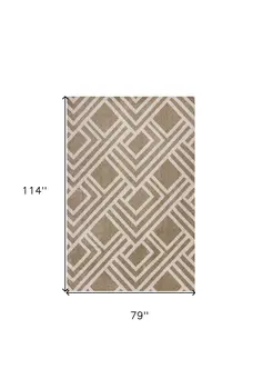 7' X 10' Beige and Ivory Geometric Indoor Outdoor Area Rug