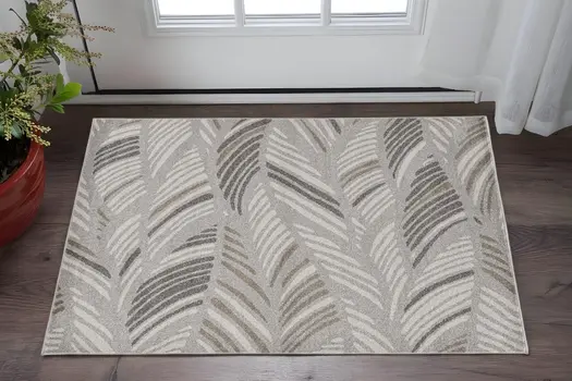 2' X 3' Gray Botanical Leaves Area Rug