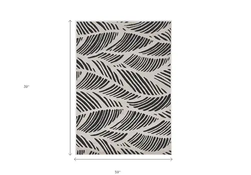 3' X 5' Black And White Floral Indoor Outdoor Area Rug