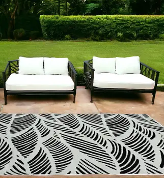 7' X 10' Black And White Abstract Indoor Outdoor Area Rug