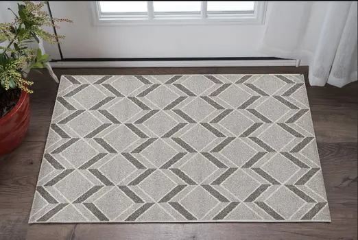 3' X 5' Gray Geometric Indoor Outdoor Area Rug