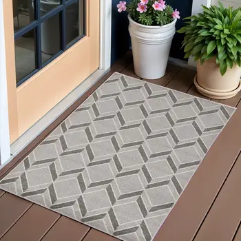 3' X 5' Gray Geometric Indoor Outdoor Area Rug