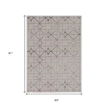 5' X 8' Ivory And Silver Geometric Area Rug