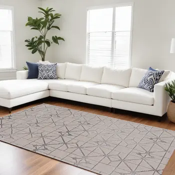 8' X 11' Gray And Ivory Geometric Area Rug