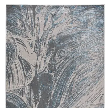 3' X 5' Silver Or Blue Abstract Brushstrokes Area Rug