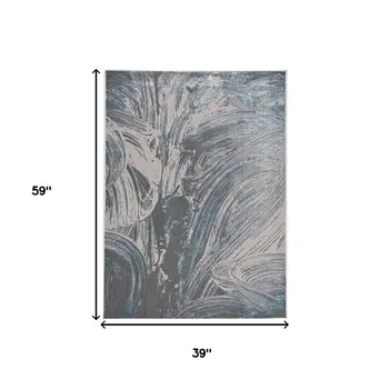 3' X 5' Silver Or Blue Abstract Brushstrokes Area Rug