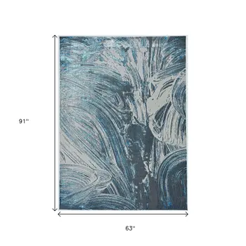 5' X 8' Silver And Blue Abstract Area Rug