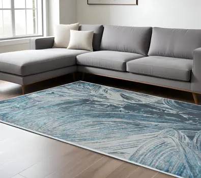 10' X 13' Blue And Silver Abstract Area Rug