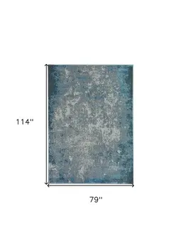 7' X 10' Blue And Silver Abstract Area Rug