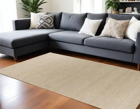 8' X 11' Tan and Gray Wool Hand Woven Area Rug