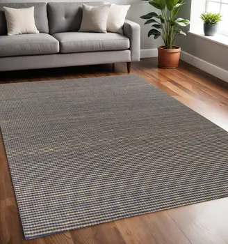 5' X 7' Blue Wool Hand Woven Area Rug