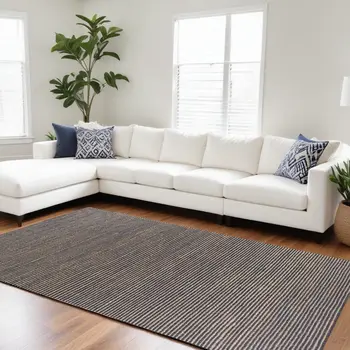 8' X 11' Blue And Beige Hand Woven Area Rug