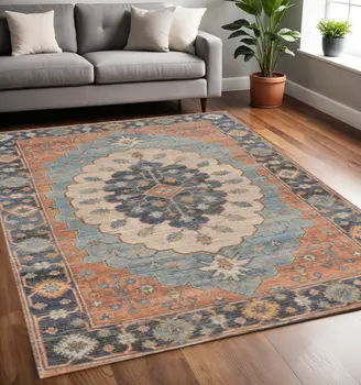 5' X 7' Blue Medallion Hand Woven Area Rug