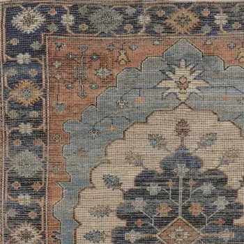 9' X 12' Blue Jute Medallion Hand Woven Area Rug