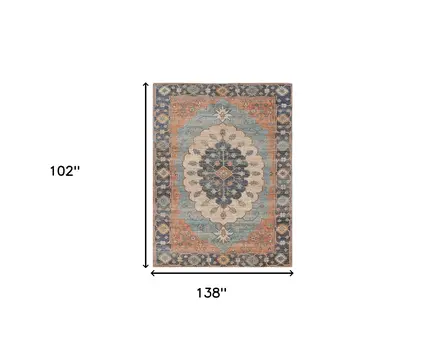 9' X 12' Blue Jute Medallion Hand Woven Area Rug