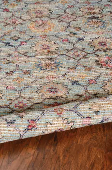 2' X 4' Blue and Orange Floral Hand Woven Area Rug