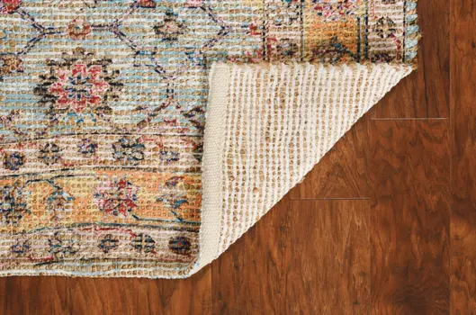 2' X 4' Blue and Orange Floral Hand Woven Area Rug