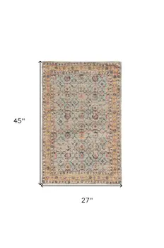 2' X 4' Blue and Orange Floral Hand Woven Area Rug