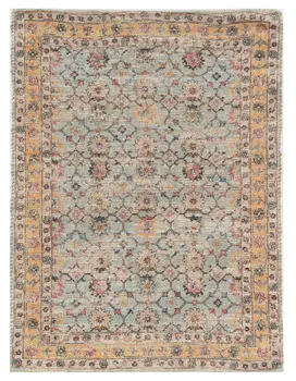 5' X 7' Green And Ivory Jute Floral Hand Woven Area Rug