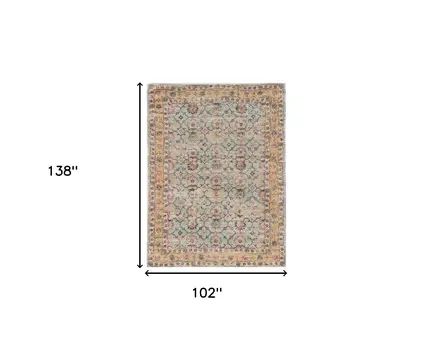 9' X 12' Blue And Beige Jute Floral Hand Woven Area Rug
