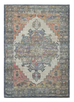 8' X 10' Blue And Orange Medallion Hand Woven Distressed Area Rug