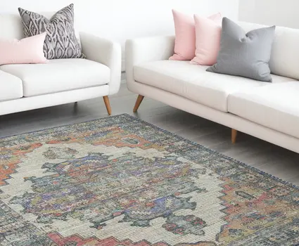 8' X 10' Blue And Orange Medallion Hand Woven Distressed Area Rug