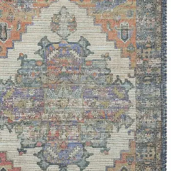 8' X 10' Blue And Orange Medallion Hand Woven Distressed Area Rug