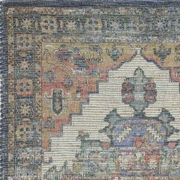9' X 12' Blue And Orange Jute Medallion Hand Woven Area Rug