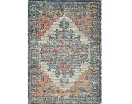 9' X 12' Blue And Orange Jute Medallion Hand Woven Area Rug
