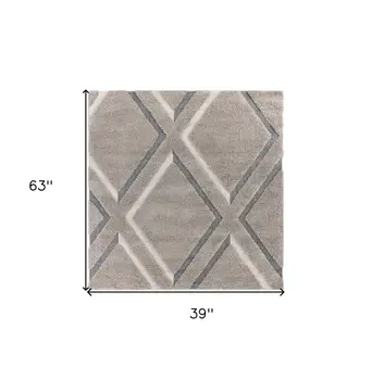 3' X 5' Gray Ivory And Teal Geometric Shag Area Rug