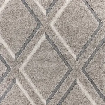3' X 5' Gray Ivory And Teal Geometric Shag Area Rug