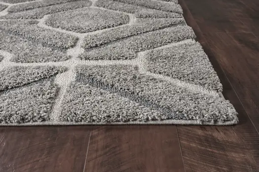 3' X 5' Light Gray Dark Gray And Teal Geometric Shag Area Rug