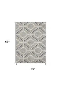 3' X 5' Light Gray Dark Gray And Teal Geometric Shag Area Rug