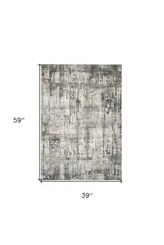 3' X 5' Light Gray And Dark Gray Abstract Distressed Area Rug