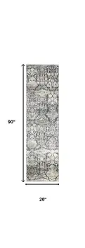 8' Gray Floral Runner Rug