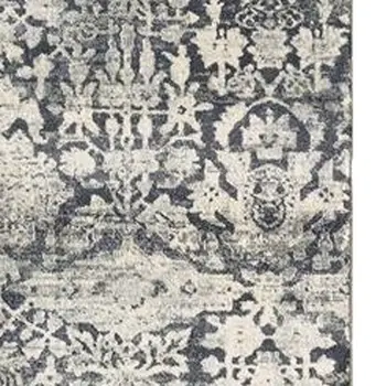 8' Gray Floral Runner Rug