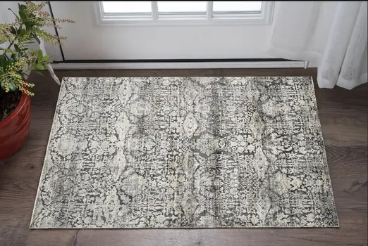 3' X 5' Gray Floral Area Rug