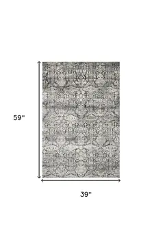 3' X 5' Gray Floral Area Rug
