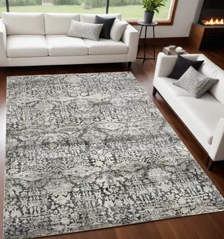 5' X 8' Gray Floral Area Rug