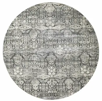 8' Light Gray And Dark Gray Abstract Distressed Round Rug