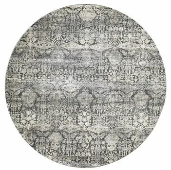 8' Light Gray And Dark Gray Abstract Distressed Round Rug