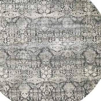 8' Light Gray And Dark Gray Abstract Distressed Round Rug
