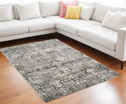 9' X 13' Gray Floral Area Rug