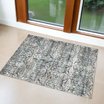3' X 5' Teal Floral Area Rug