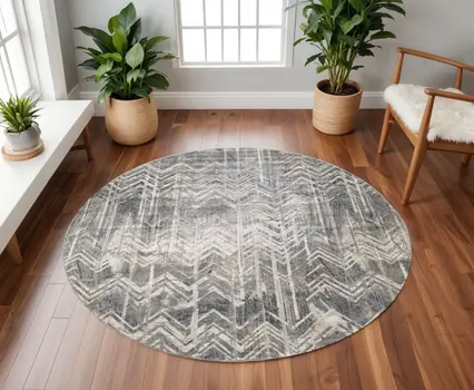 8' X 8' Gray Chevron Area Rug